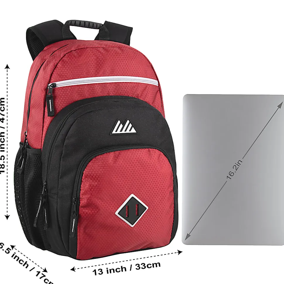 Summit Ridge Double Dome Backpacks With 17" Laptop Sleeves, Blue/Red/Gray, Total Qty 24