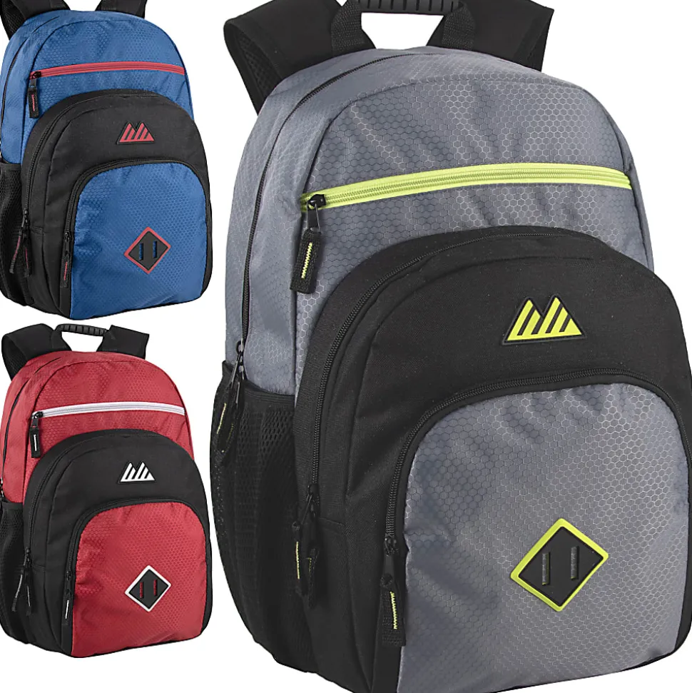Summit Ridge Double Dome Backpacks With 17" Laptop Sleeves, Blue/Red/Gray, Total Qty 24