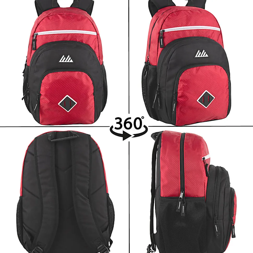 Summit Ridge Double Dome Backpacks With 17" Laptop Sleeves, Blue/Red/Gray, Total Qty 24