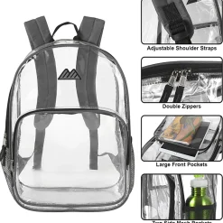 Summit Ridge Heavy-Duty Clear Backpack, Gray Trim