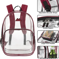 Summit Ridge Heavy-Duty Clear Backpack, Red Trim