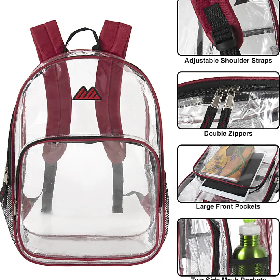 Summit Ridge Heavy-Duty Clear Backpack, Red Trim