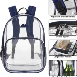 Summit Ridge Heavy-Duty Clear Backpack, Navy Trim