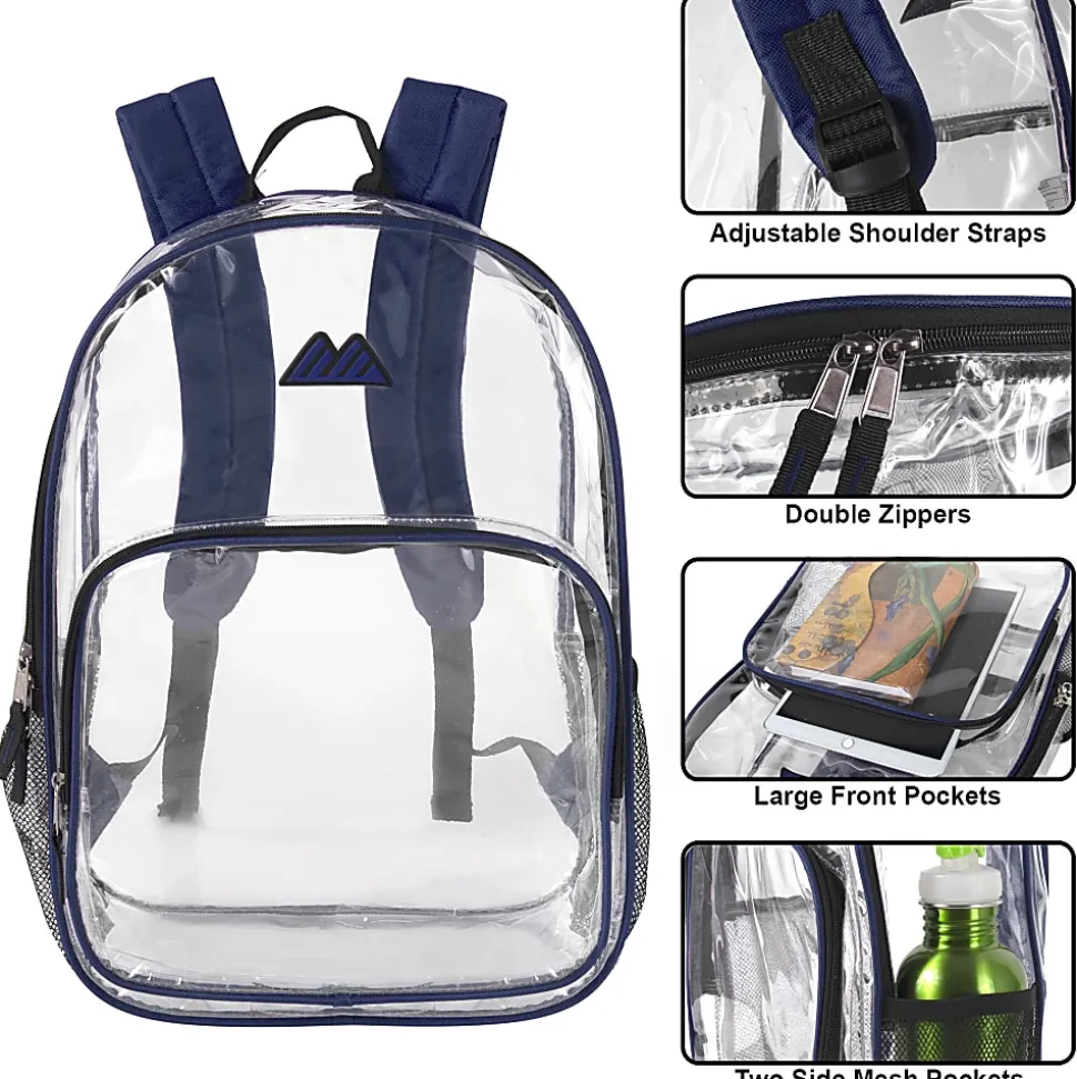 Summit Ridge Heavy-Duty Clear Backpack, Navy Trim