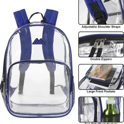 Summit Ridge Heavy-Duty Clear Backpack, Blue Trim