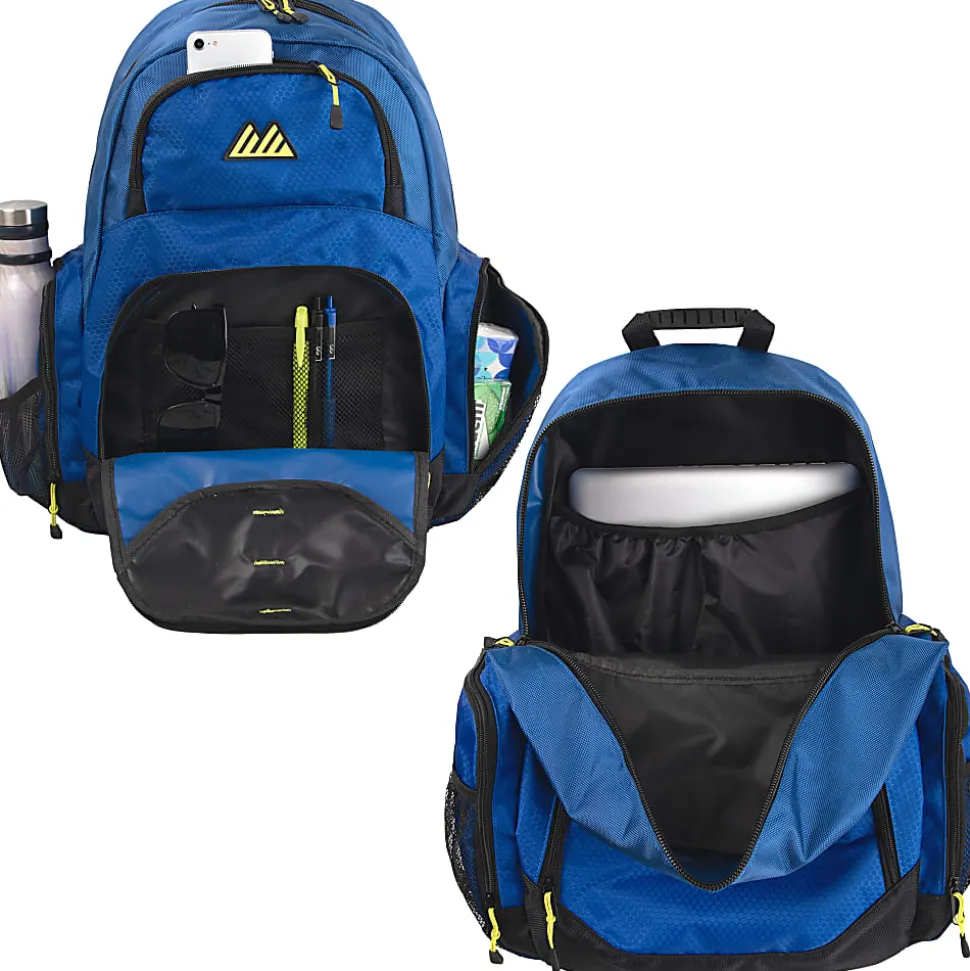 Summit Ridge Multi-Pocket Daisy Chain Backpacks With 17" Laptop Sleeves, Black/Blue/Gray, Total Qty 12