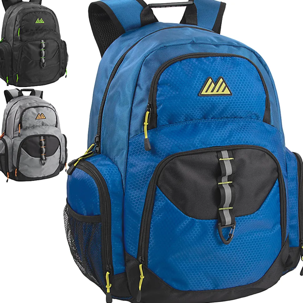 Summit Ridge Multi-Pocket Daisy Chain Backpacks With 17" Laptop Sleeves, Black/Blue/Gray, Total Qty 12