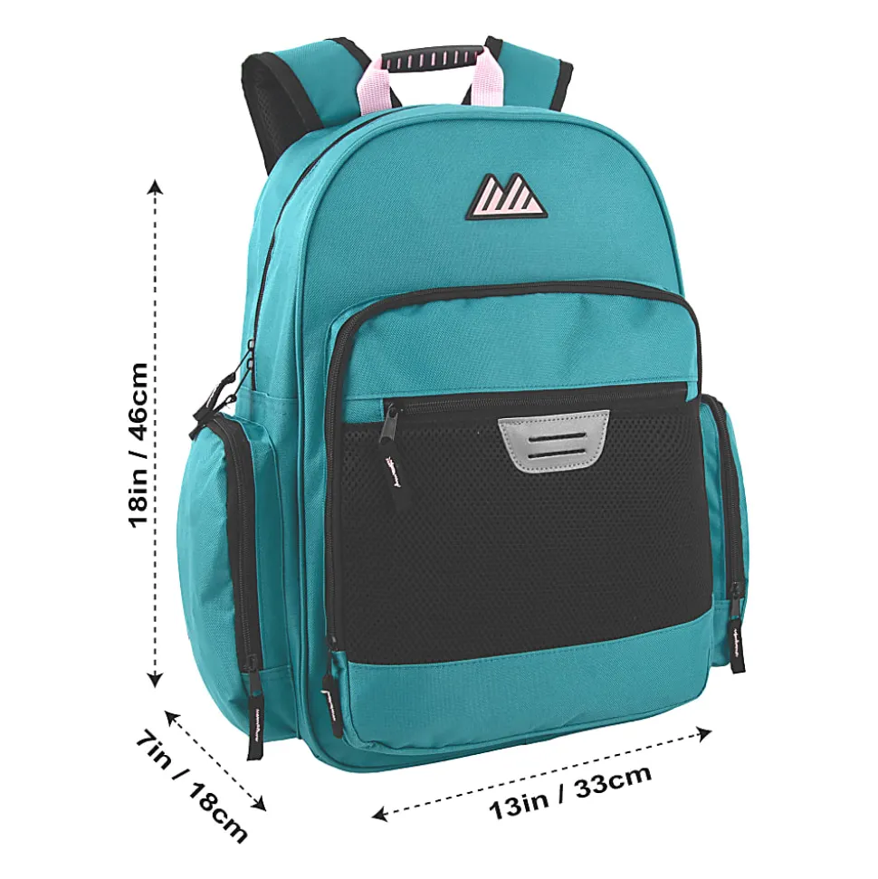 Summit Ridge Multi-Pocket Reflective Collegiate Backpacks With 45-Piece School Supply Kits, Pink/Teal, Total Qty 24