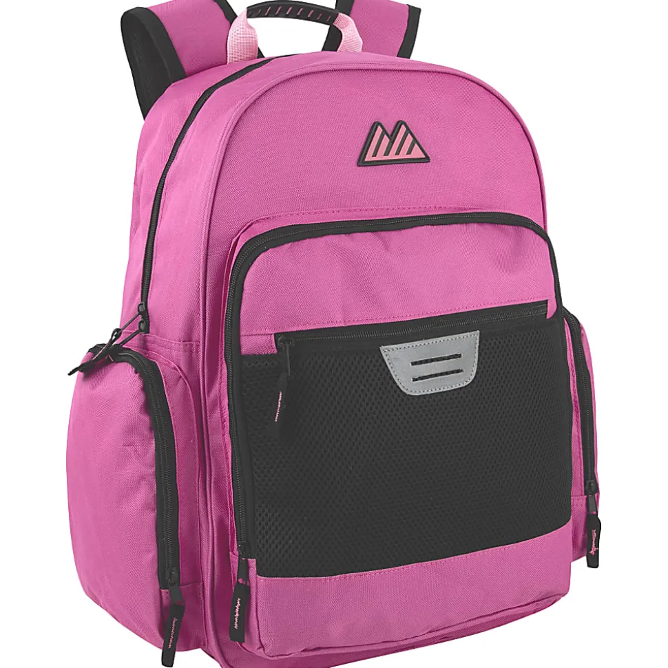 Summit Ridge Multi-Pocket Reflective Collegiate Backpacks With 45-Piece School Supply Kits, Pink/Teal, Total Qty 24