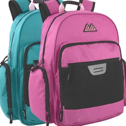 Summit Ridge Multi-Pocket Reflective Collegiate Backpacks With 45-Piece School Supply Kits, Pink/Teal, Total Qty 24