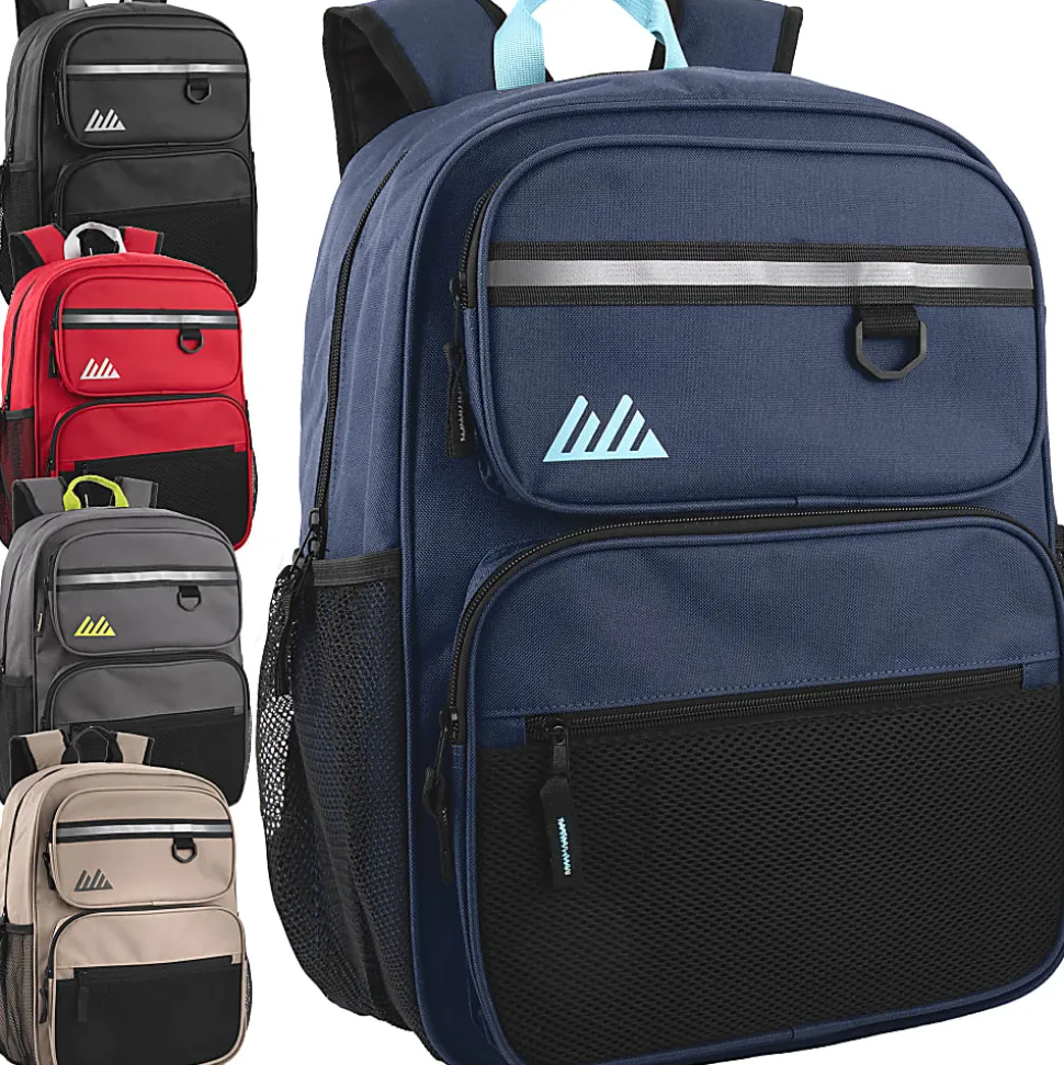 Summit Ridge Reflective Backpacks, Black/Blue/Red/Gray/Tan, Pack Of 24 Backpacks