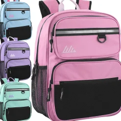 Summit Ridge Reflective Backpacks, Pink/Purple/Light Blue/Teal, Pack Of 24 Backpacks