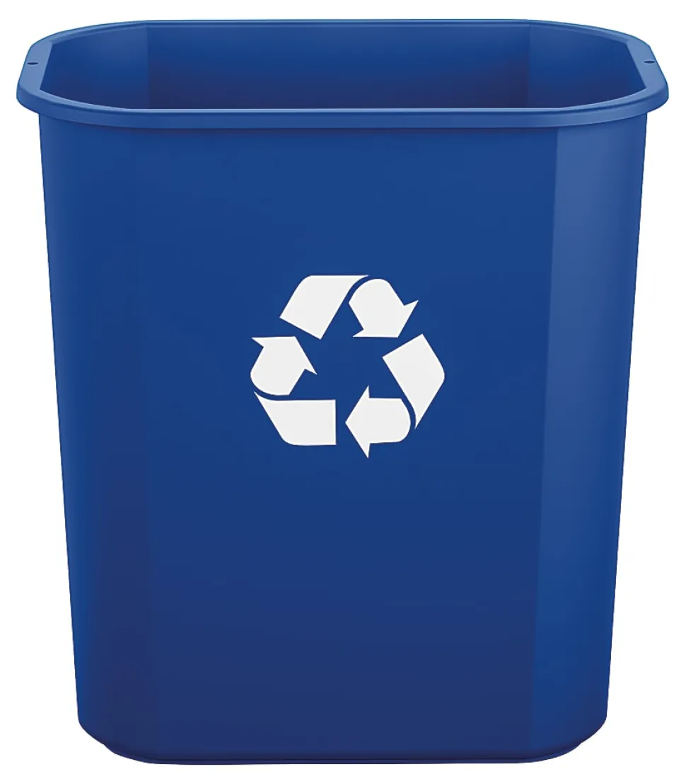 Suncast Commercial Desk-Side Resin Trash Cans With Recycle Label, 3 Gallons, Blue, Set Of 12 Cans