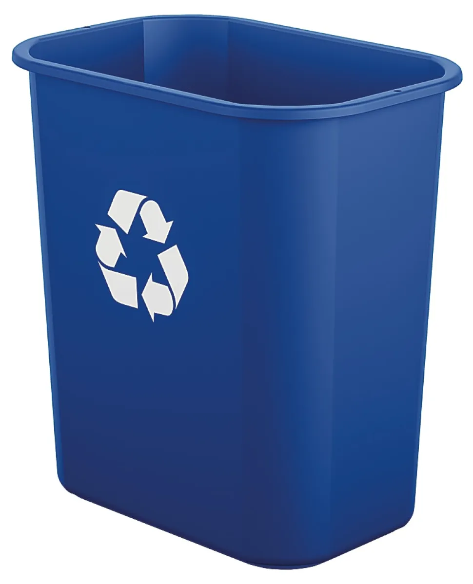 Suncast Commercial Desk-Side Resin Trash Cans With Recycle Label, 3 Gallons, Blue, Set Of 12 Cans