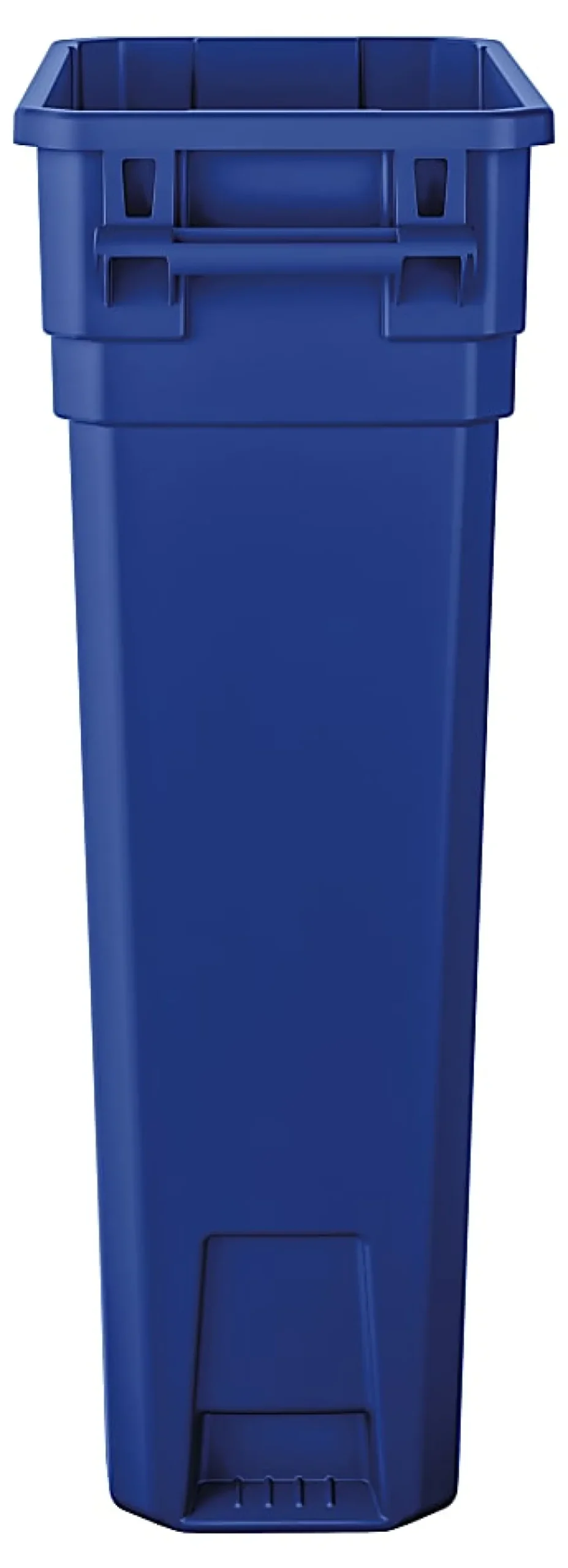 Suncast Commercial Narrow Rectangular Resin Trash Can, With Handles, 23 Gallons, 30"H x 11"W x 22"D, Blue Recycle