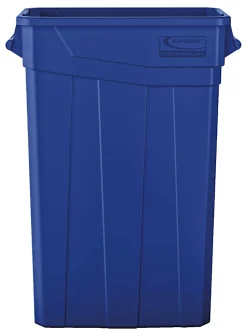 Suncast Commercial Narrow Rectangular Resin Trash Can, With Handles, 23 Gallons, 30"H x 11"W x 22"D, Blue Recycle