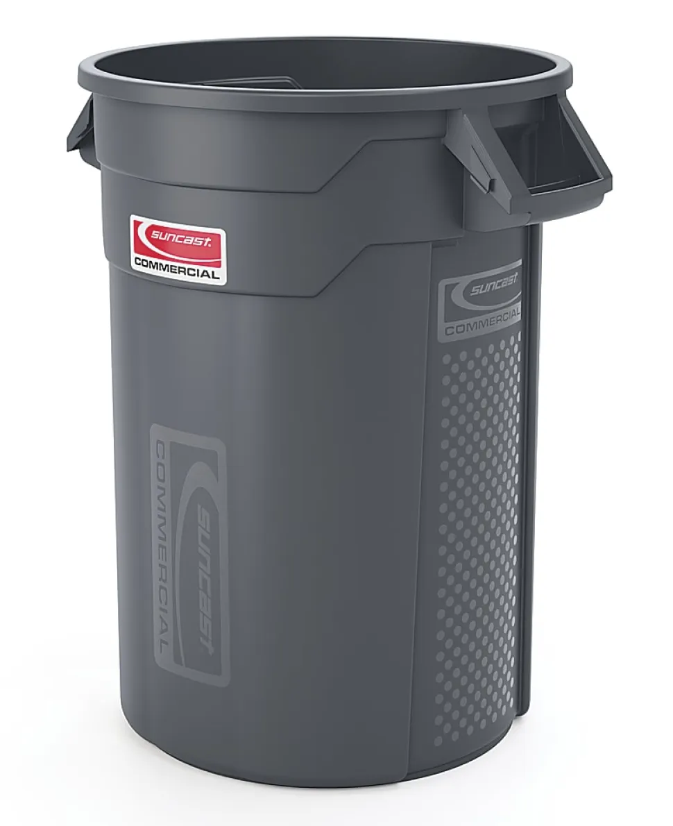 Suncast® Commercial Oval HDPE Utility Trash Can, 32 Gallons, Gray