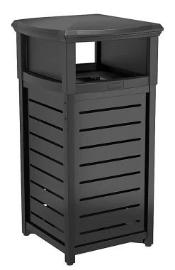 Suncast Commercial Square Metal Trash Can With 2-Way Lid, 30 Gallon, Black