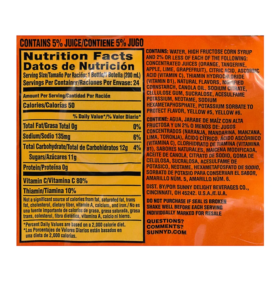 SunnyD Tangy Original Orange-Flavored Citrus Punch, 6.75 Oz, Pack Of 24