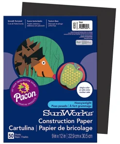 SunWorks® Construction Paper, 9" x 12", Black, Pack Of 50
