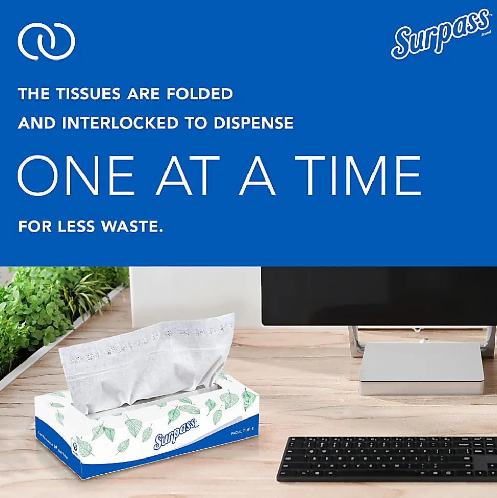 Surpass® 2-Ply Facial Tissue, Unscented, 100 Tissues Per Box, Case of 30 Boxes