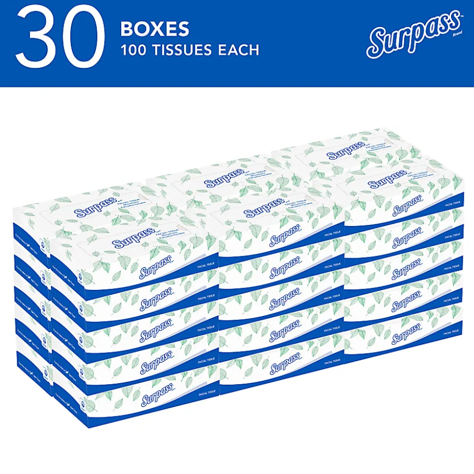 Surpass® 2-Ply Facial Tissue, Unscented, 100 Tissues Per Box, Case of 30 Boxes