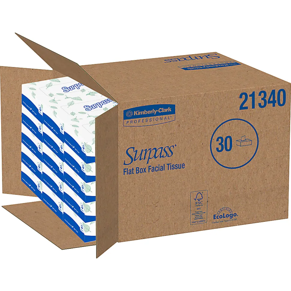 Surpass® 2-Ply Facial Tissue, Unscented, 100 Tissues Per Box, Case of 30 Boxes