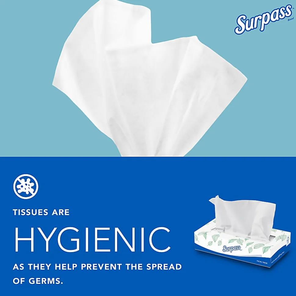 Surpass® 2-Ply Facial Tissue, Unscented, 100 Tissues Per Box, Case of 30 Boxes