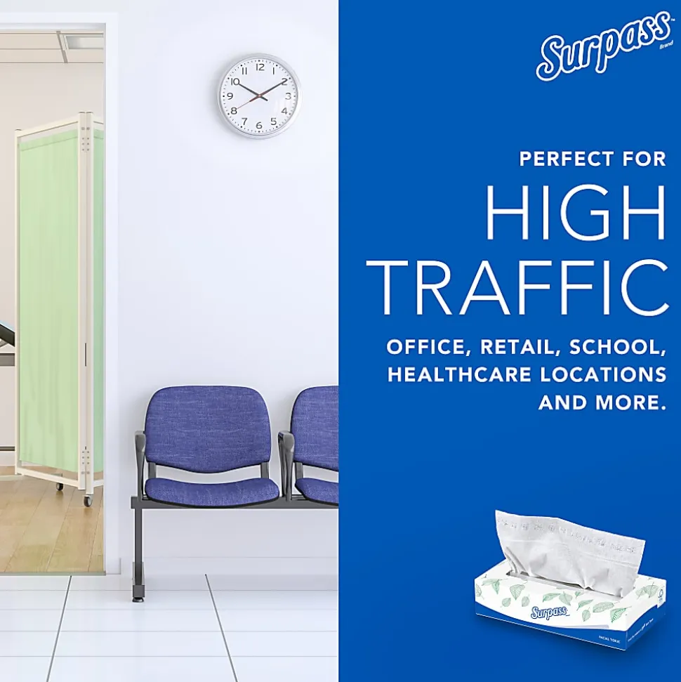 Surpass® 2-Ply Facial Tissue, Unscented, 100 Tissues Per Box, Case of 30 Boxes