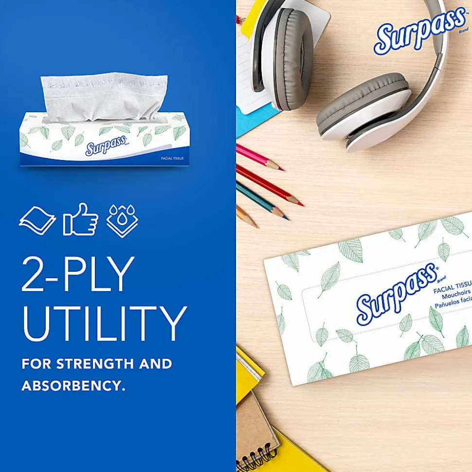Surpass® 2-Ply Facial Tissue, Unscented, 100 Tissues Per Box, Case of 30 Boxes