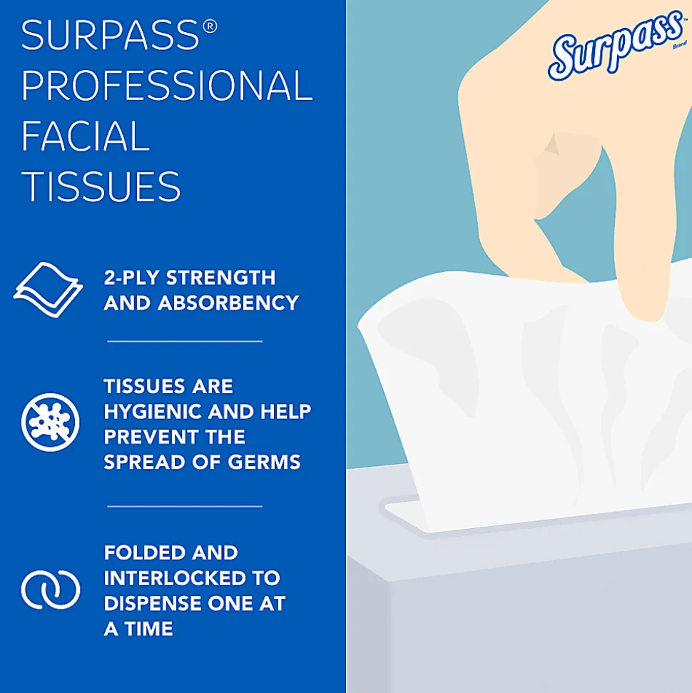 Surpass® 2-Ply Facial Tissue, Unscented, 100 Tissues Per Box, Case of 30 Boxes