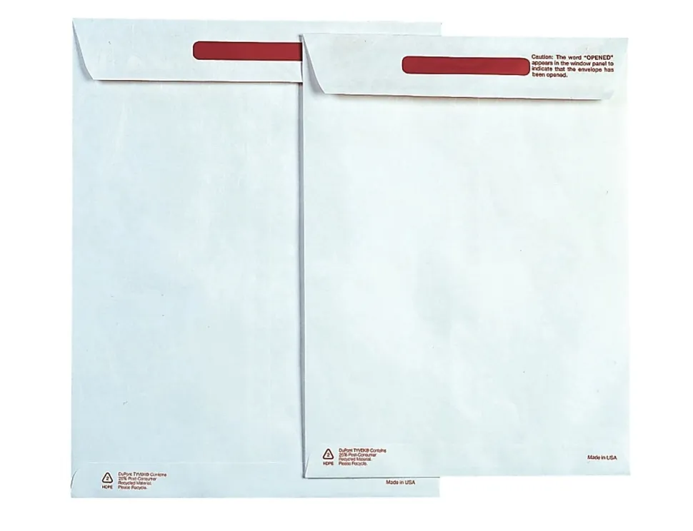 Survivor® Tyvek® Tamper-Indicator Envelopes, 9" x 12", Self-Adhesive, White, Box Of 100