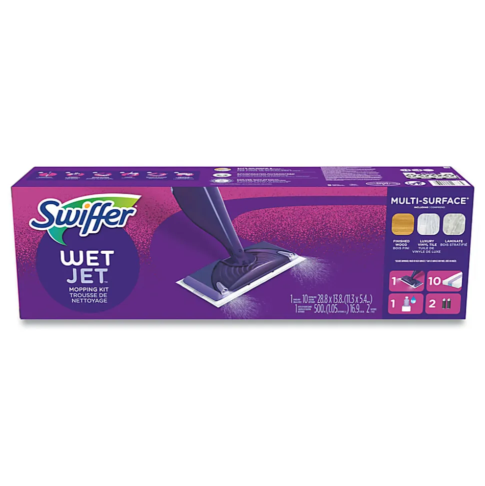 Swiffer® WetJet® WetJet Mop Starter Kit with 10 Pads and 1 Cleaner, 11.3 x 5.4 Head, Silver Handle