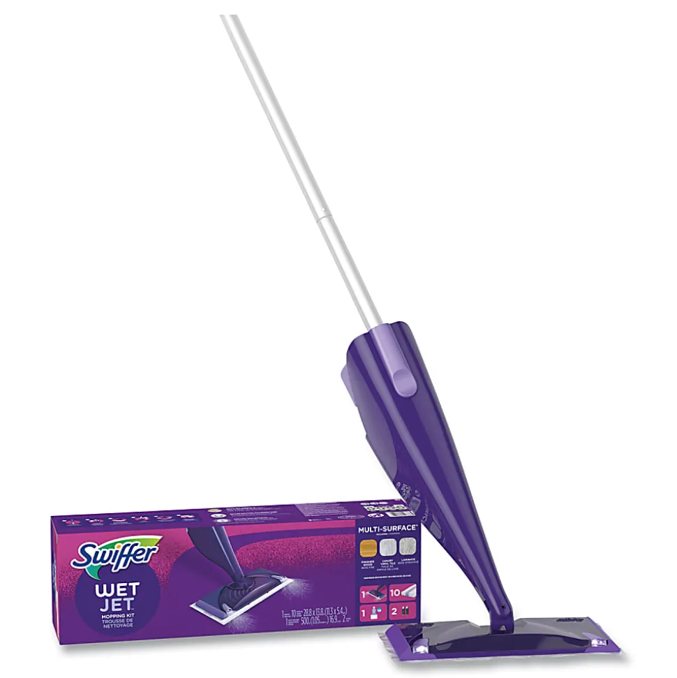 Swiffer® WetJet® WetJet Mop Starter Kit with 10 Pads and 1 Cleaner, 11.3 x 5.4 Head, Silver Handle