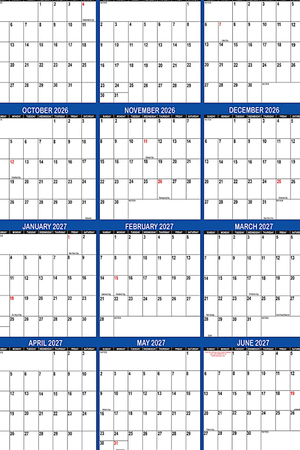2026-2027 SwiftGlimpse Academic Monthly Wall Calendar, 18" x 24", Navy/White, July To June, Total Qty 1