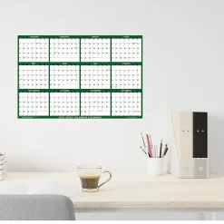 2026 SwiftGlimpse Yearly Reversible Erasable Wall Calendar, 32" x 48", White/Green, January To December