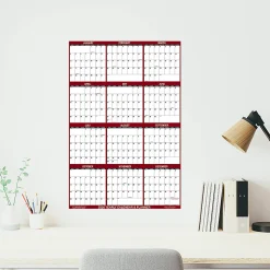 2026 SwiftGlimpse Yearly Reversible Erasable Wall Calendar, 18" x 24", White/Maroon, January To December