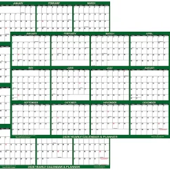 2026 SwiftGlimpse Yearly Reversible Erasable Wall Calendar, 24" x 36", White/Green, January To December