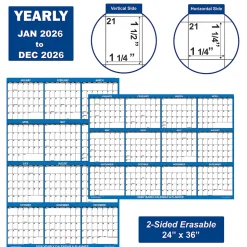 2026 SwiftGlimpse Yearly Reversible Erasable Wall Calendar, 24