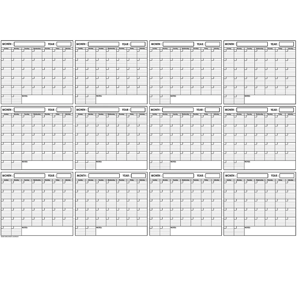 SwiftGlimpse Yearly Wall Calendar Planner, 36” x 48”, Black/White, Undated