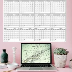 SwiftGlimpse Yearly Wall Calendar Planner, 36” x 48”, Black/White, Undated