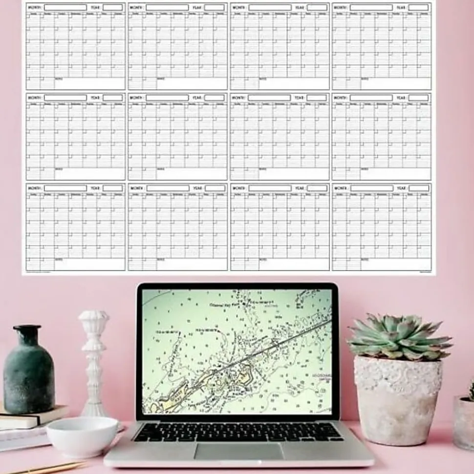 SwiftGlimpse Yearly Wall Calendar Planner, 36” x 48”, Black/White, Undated
