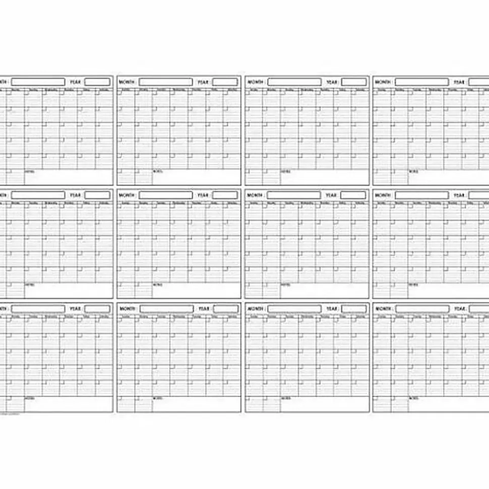 SwiftGlimpse Yearly Wall Calendar Planner, 36” x 48”, Black/White, Undated