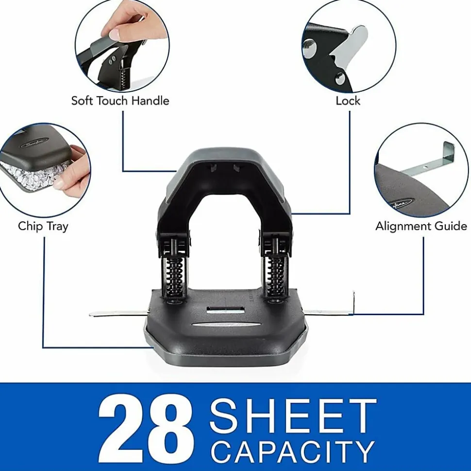 Swingline® Comfort Handle 2-Hole Punch, Black/Gray