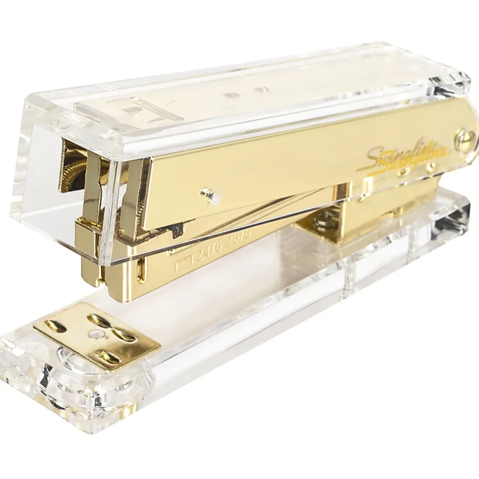 Swingline® Compact Acrylic Stapler, 20 Sheets, Half Strip, Clear/Gold