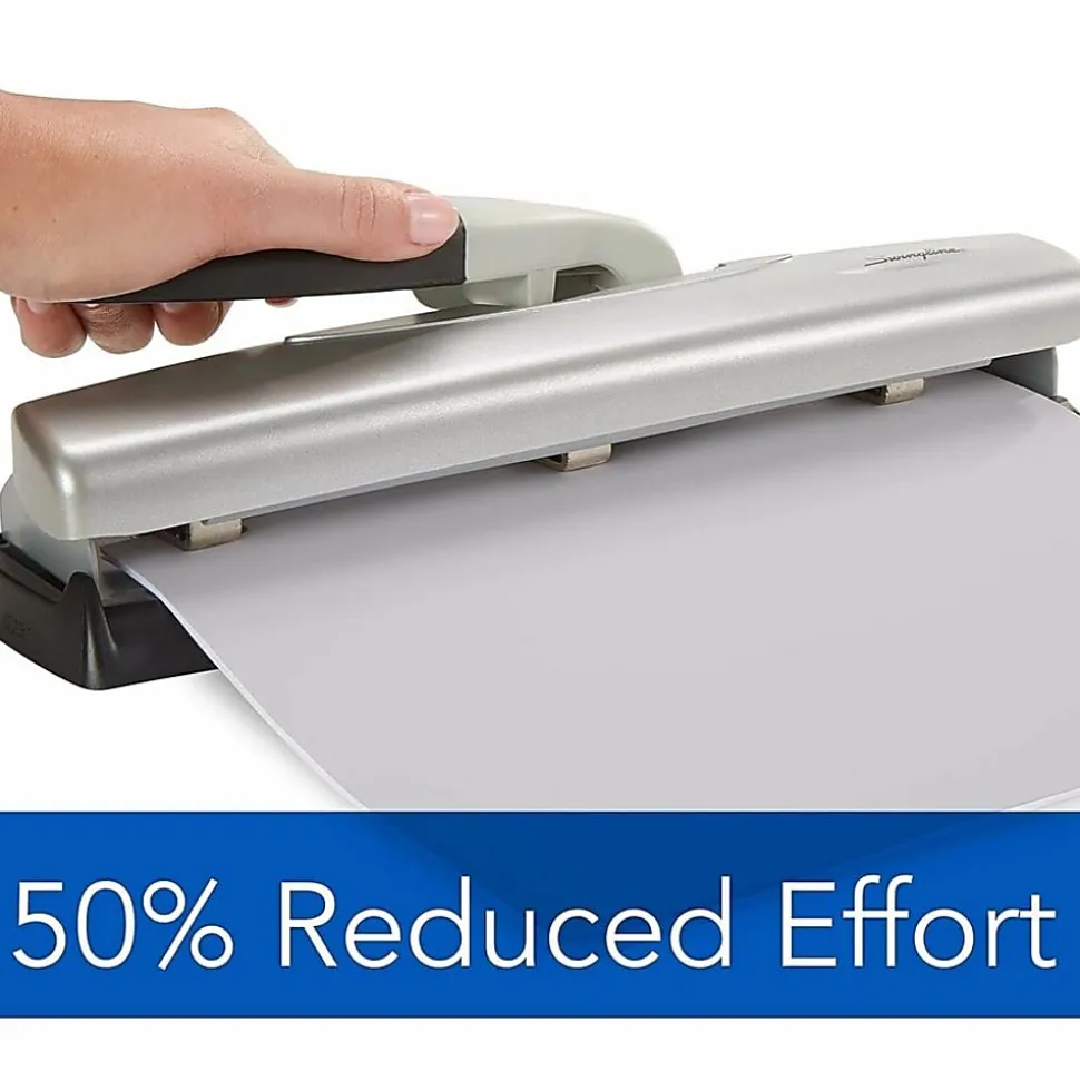 Swingline® LightTouch® High-Capacity Paper Punch, Black/Silver