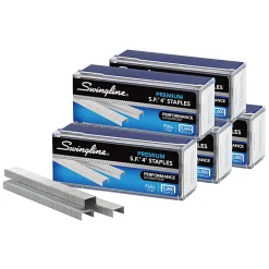 Swingline® S.F.® 4® Premium Staples, 1/4" Full Strip, Silver, 5,000 Per Pack, Case Of 5 Packs