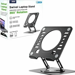 Swivel Laptop Stand - Adjustable 360° Rotating Metal Laptop Riser (Black) - Raise, rotate, and cool your laptop for better posture and productivity.