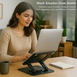 Swivel Laptop Stand - Adjustable 360° Rotating Metal Laptop Riser (Black) - Raise, rotate, and cool your laptop for better posture and productivity.