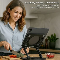 Swivel Laptop Stand - Adjustable 360° Rotating Metal Laptop Riser (Black) - Raise, rotate, and cool your laptop for better posture and productivity.